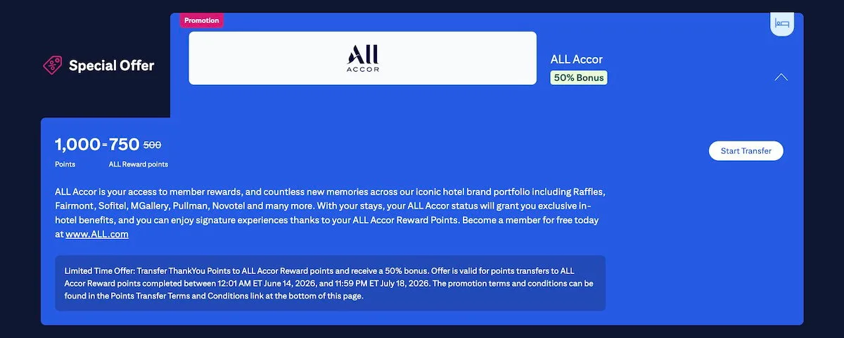Chuyển Điểm Citi ThankYou Sang Accor Live Limitless: Nhận 50% Thưởng Có Đáng?